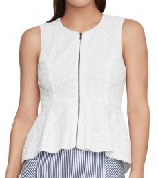 BCBGMaxazria Optic White Lace Zip-Front Peplum Top