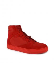 Balenciaga Red Hi Top Suede Sneakers