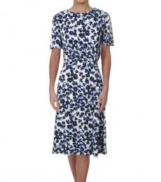 Ralph Lauren Navy Blue Floral Print Gathered Midi Dress