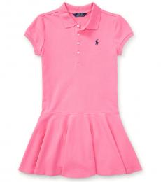 Girls Pink Stretch Mesh Polo Dress