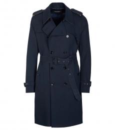 Dolce & Gabbana Navy Blue Double Breasted Trench Coat