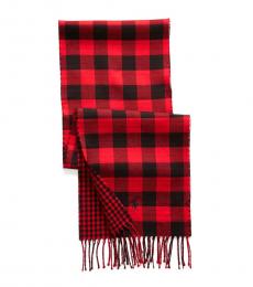 Ralph Lauren Red Black Reversible Checked Scarf
