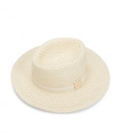 Vince Camuto Off White Woven Design Panama Hat