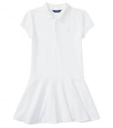 Girls White Stretch Mesh Polo Dress