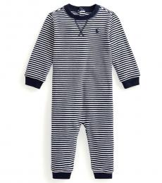Baby Boys Navy Striped Velour Coverall