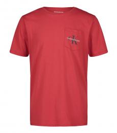 Boys Red Monogram Logo Pocket T-Shirt