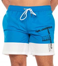 Karl Lagerfeld Blue Contrasting Logo Swim Shorts