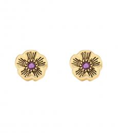 Coach Golden Tea Rose Stone Stud Earrings