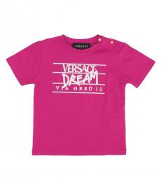 Versace Baby Girls Fuchsia Lettering Logo T-Shirt