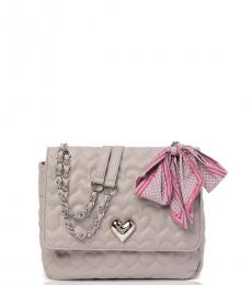 Betsey Johnson Grey Quilted Heart Large Shoulder Bag