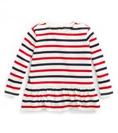 Ralph Lauren Baby Girls Cream Striped Peplum Top