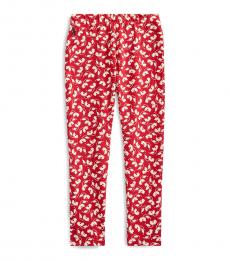 Ralph Lauren Little Girls Red Floral Stretch Jersey Leggings