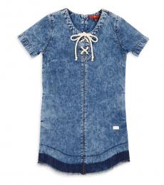7 For All Mankind Little Girls Blue Raw-Edge Denim Dress