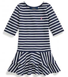 Ralph Lauren Little Girls French Navy Striped Stretch Jersey Dress