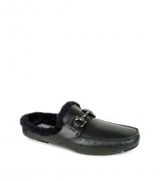 Salvatore Ferragamo Black Fur Lined Slip On Loafers