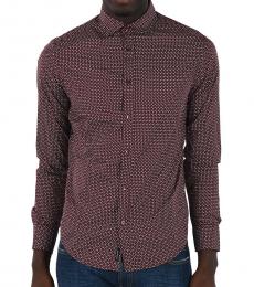 Armani Jeans Maroon Print Spread Collar Shirt
