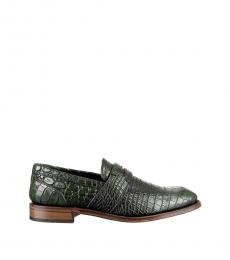 Green Croc Print Loafers