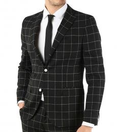 Corneliani Black Reset Check Virgin Wool Suit