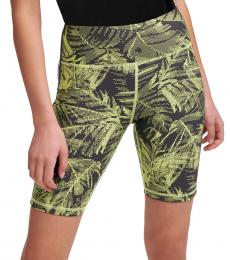 Multicolor Palm-Print High-Waist Bike Shorts