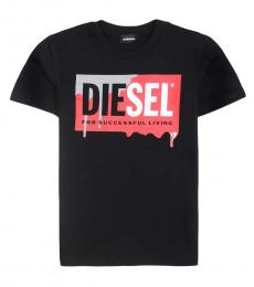 Diesel Boys Black  Logo Printed T-Shirt