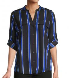 Black Striped Button-Front Top
