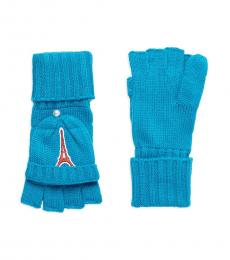 Light Blue Embroidered Flip-Top Gloves