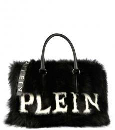 Philipp Plein Black Fur Large Duffle Bag