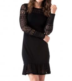 Michael Kors Black Knit-Trim Flounce Dress