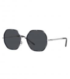 Tory Burch Black Solid Gray Irregular Sunglasses