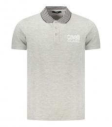 Cavalli Class Grey Printed Logo Polo