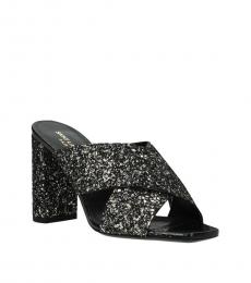 Saint Laurent Silver Sequins Crisscross Heels