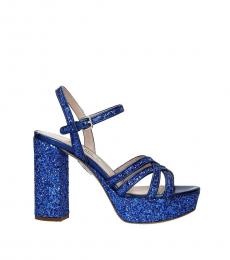 Blue Glitter Open Toe Heels