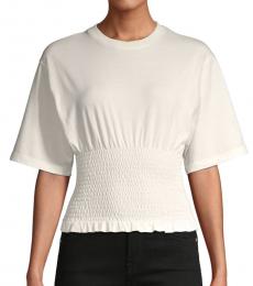 Rebecca Minkoff Ecru Shirred Short-Sleeve Cotton Top
