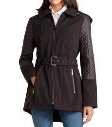 Michael Kors Black Quilted Sleeve Faux Fur Jacket