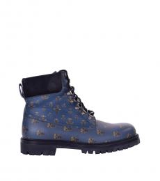 Dolce & Gabbana Blue Bees Crowns Ankle Boots