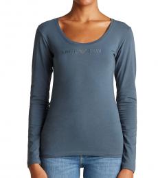 Emporio Armani Slate Tonal Logo Scoop Neck Tee