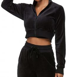True Religion Black Velour Crop Sweatshirt Jacket