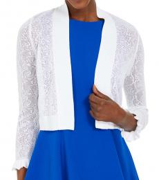 Calvin Klein White Pointelle Ruffle-Cuff Cardigan