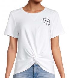 Karl Lagerfeld White Twist-Front Roundneck T-Shirt
