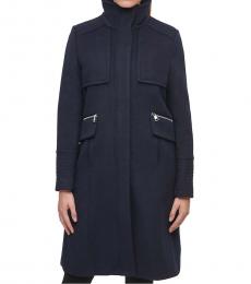Navy Blue Wool-Blend Coat