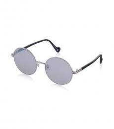 Moncler Silver Black Round Sunglasses
