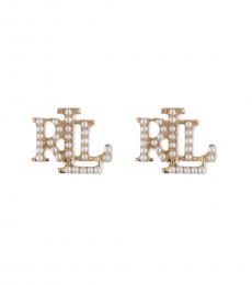 Ralph Lauren Golden Logo Pearl Stud Earrings