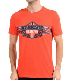 Versace Collection Orange Graphic Print T-Shirt