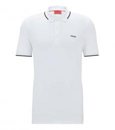 Hugo Boss White Embroidered Logo Polo