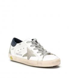 Little Boys White Blue Leather Sneakers