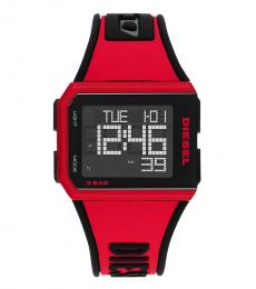 Diesel Red Chopped Digital LED Square Watch