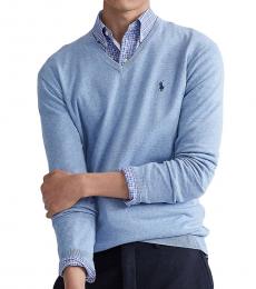 Ralph Lauren Light Blue Cotton V-Neck Sweater