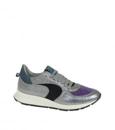 Silver Laminate Leather Sneakers