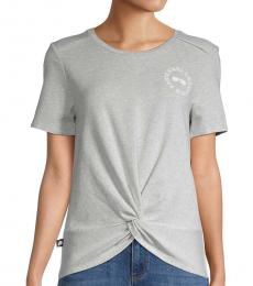 Karl Lagerfeld Grey Twist-Front Roundneck T-Shirt