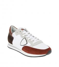 White Multi Fabric Leather Sneakers